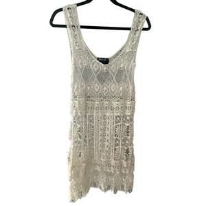 Nasty Gal Women White Crochet Dress or Cover-Up Sleeveless Large